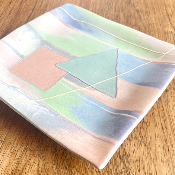 Vintage Signed Pottery Kamrass Kiok Studio NYC Ceramic Square Platter Plate 80s - Picture 7 of 8